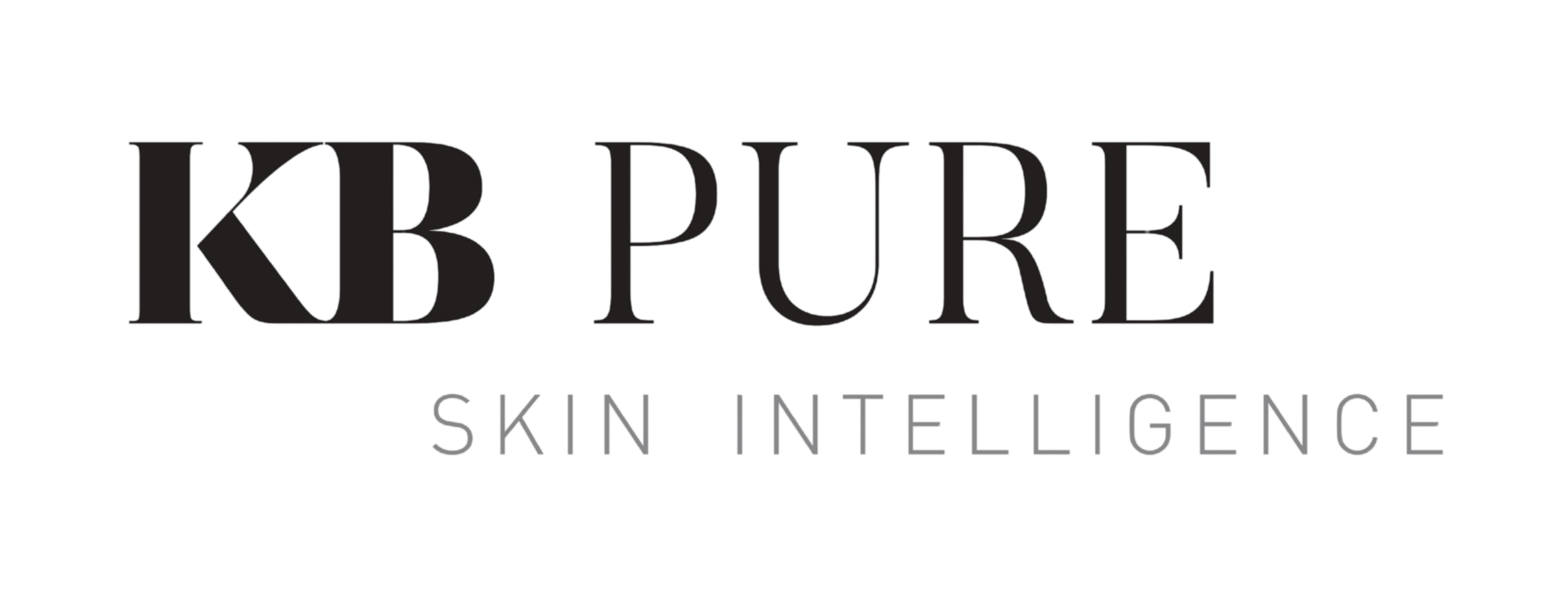 הלוגו הרשמי של המותג KB PURE בצבע שחור על רקע שחור (מוצג בגרסת "נגטיב"). מתחתיו מופיע הסלוגן SKIN INTELLIGENCE
